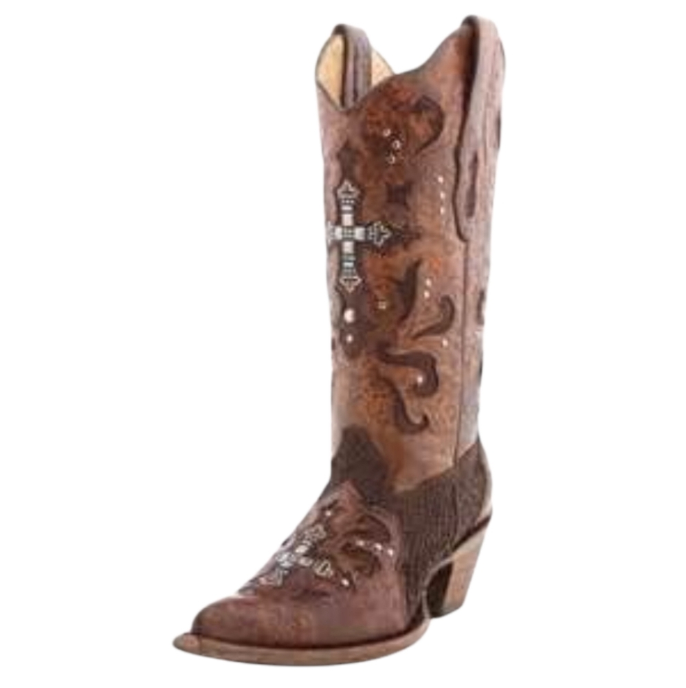 CORRAL C1104 Distressed brown/python cowgirl boots blingy cross snip toe sz6 NWT